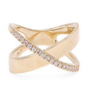 Rachel Koen Pave Diamond X Ring Band 14K Yellow Gold 0.19Cttw Size 7